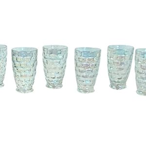 Iridescent Honeycomb Glasses Set of 4 Aurora Borealis Federal Glass Drink Glass